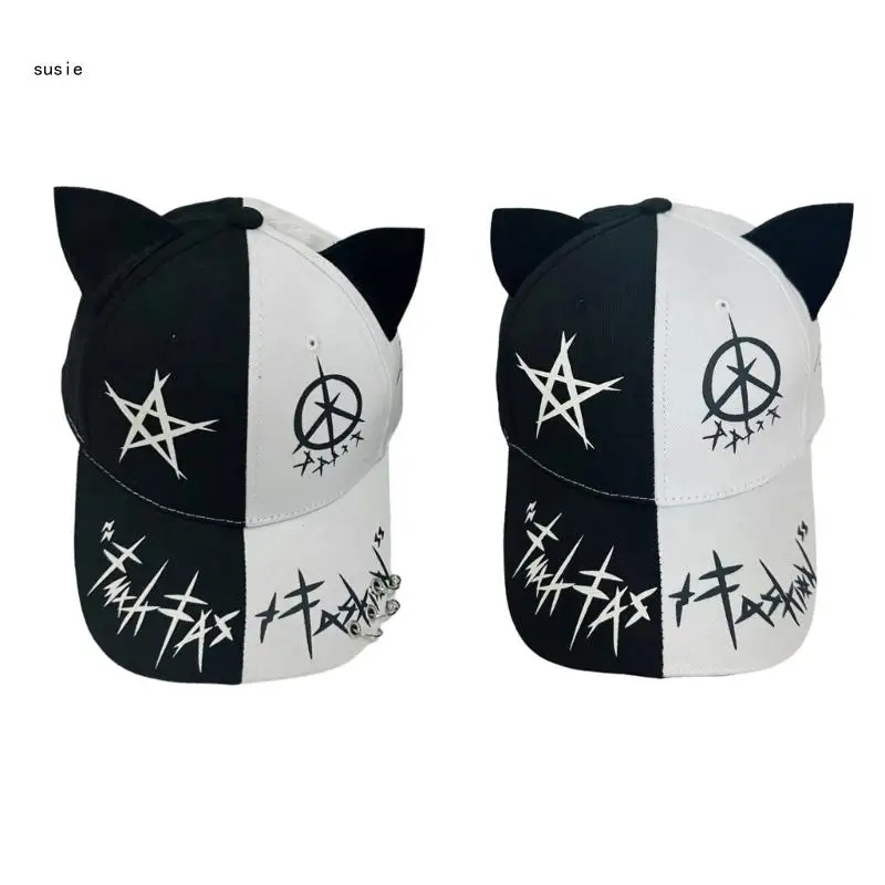 X7YA Unique Casual Sport Hat Modern Baseball Hat Kitten Ears Adjustable Ear Hats for Travel Photo Props