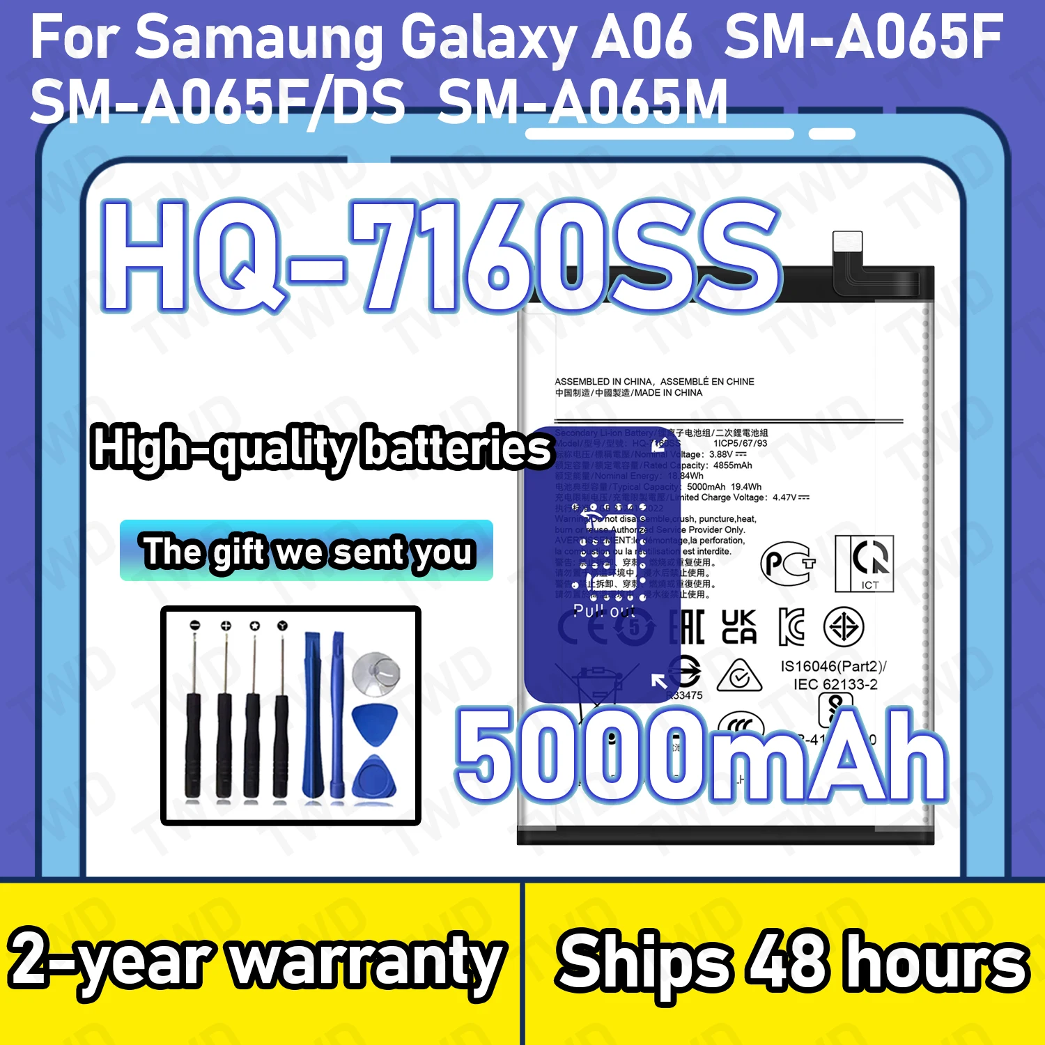 HQ-7160SS 5000mAh Large capacity Battery For Samaung Galaxy A06 Batteries New High Quanlity+Free Tools