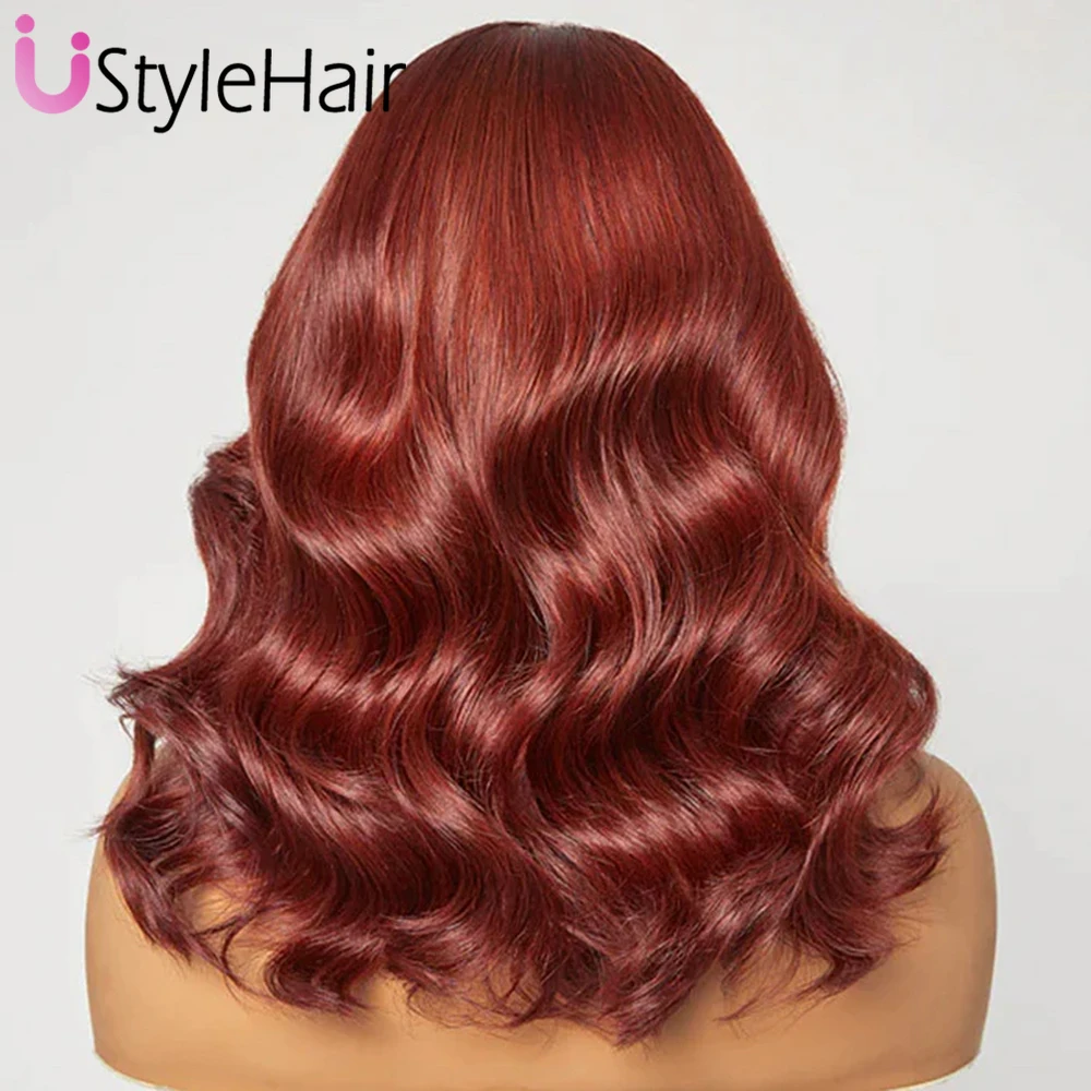 UStyleHair Медь Короткая волна Парик Фронта Шнурка Синтетические волосы Натуральная линия волос Ежедневное использование Боб Парик Короткие объемные волны Парики для женщин