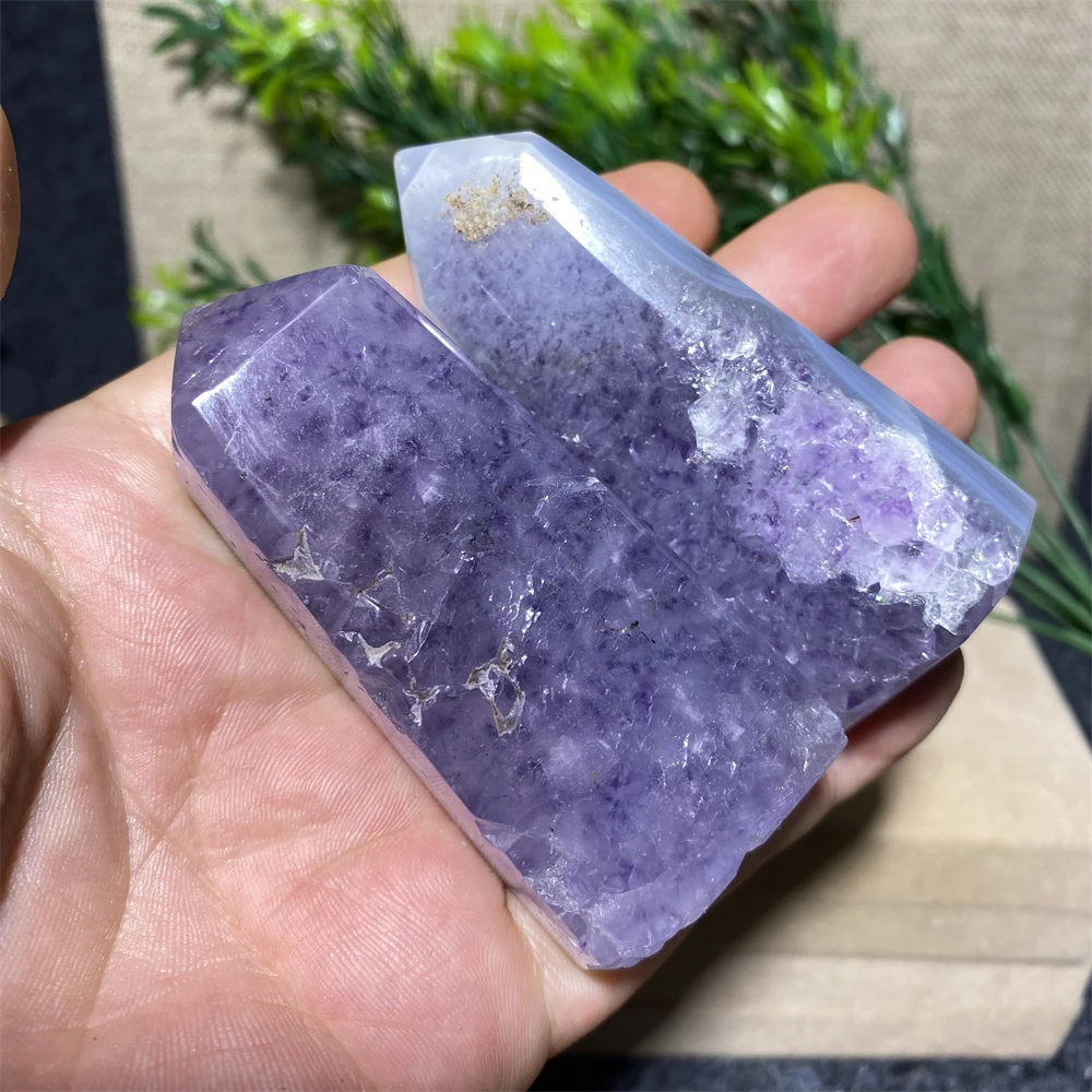 

2pcs Natural Stones Amethyst Agate Tower Druzy Wicca Quartz Crystal Point Healing Cluster Specimen Home Decoration Gift Geode