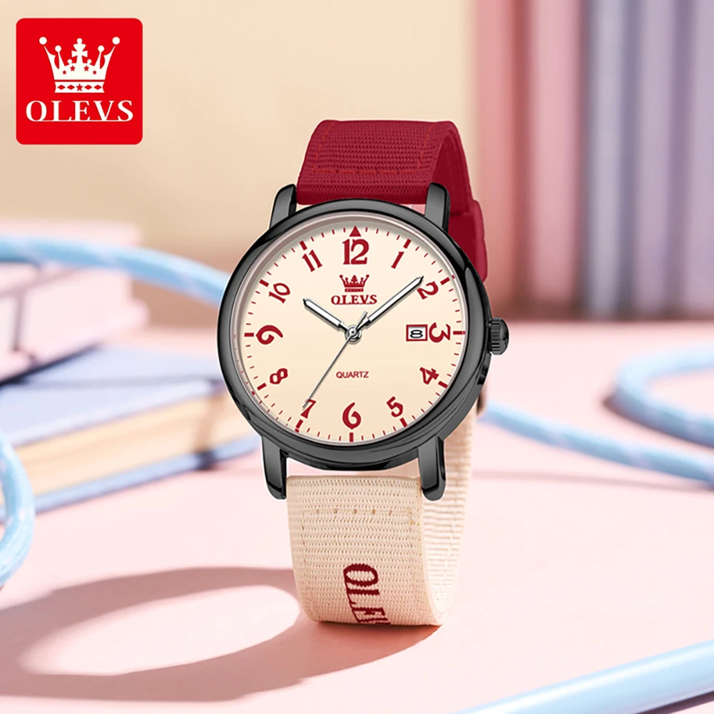 OLEVS Original Analog Quartz Watch with Canvas Strap, Easy Read Date Display Casual Student Watch For Men And Lady Gift 2991