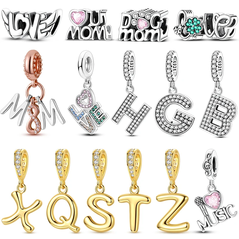 

925 Sterling Silver Love Mom Letter Bead A-Z Alphabet Charms Fit Original Bracelet Jewelry Making DIY Gift Women