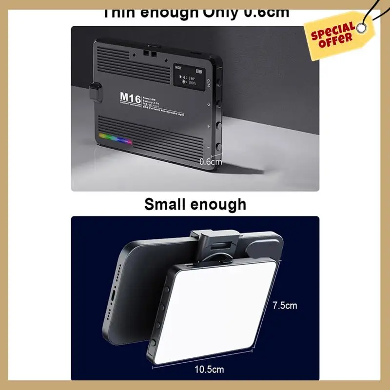 Lumière LED de poche RGB 5W, Performance Stable, batterie 3000K-9900K 1500Mah intégrée avec pince de support de téléphone et adaptateur de chaussure froide