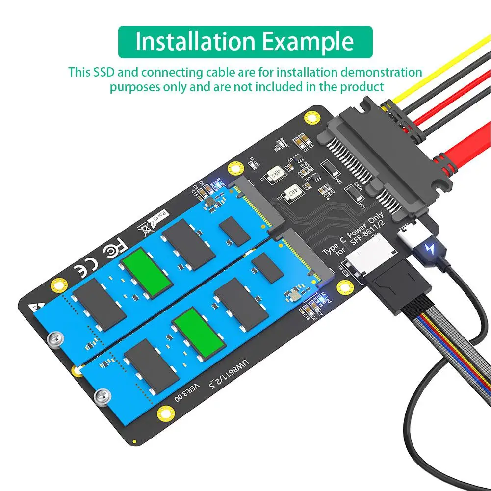 Plastic Hard Drive Adapter Card New Version For 2 In 1 Combo M.2(NGFF) NVMe SSD/SATA-Bus SSD To SFF-8611/8612 And SATA Adapter