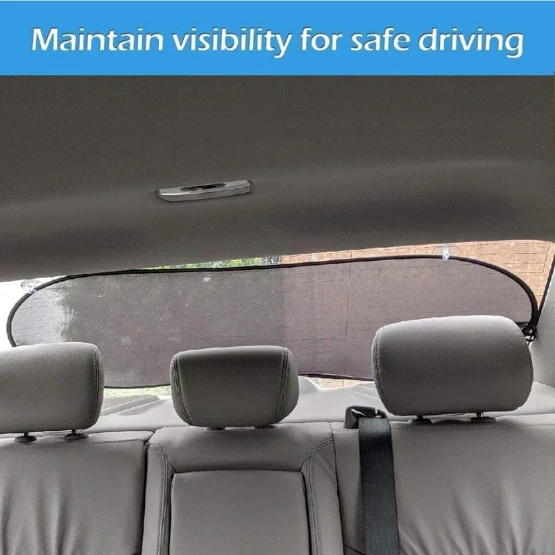 Car Sun Shade UV Protection Folding Auto Rear Window Sunshade 100x50cm Universal Mesh Back Window Visor with Suction Cups image 2