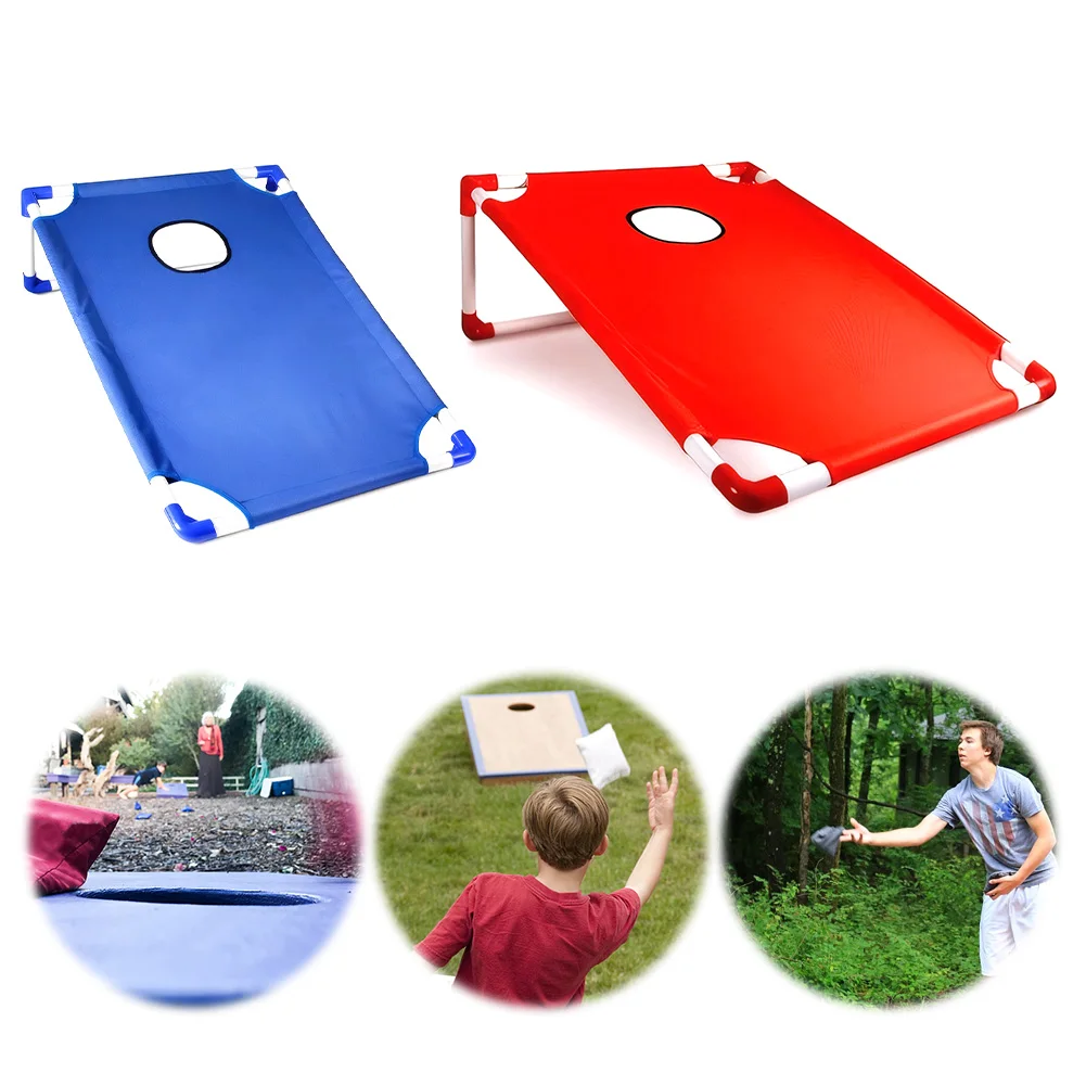 Portable Cornhole Set with 3 Red 3 Blue Bags Toss Games for Kids Adults Family Outdoor Yard Beach BBQ Camping Lawn Game