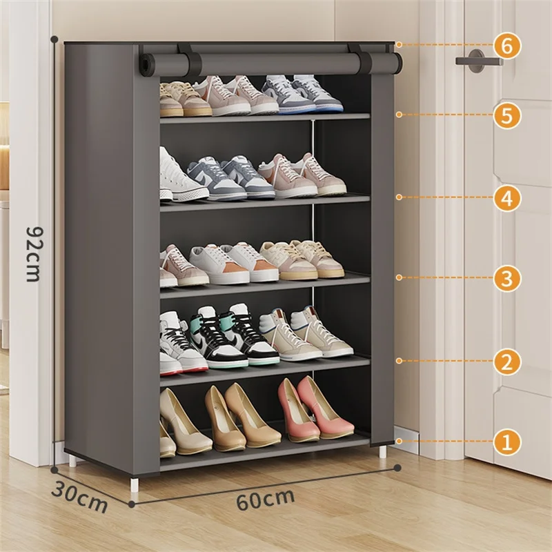 4 Layer Gray Simple Storage Shoe Rack Detachable Shoe Cabinet Organizer Nonwovens Household Economic Shoe Rack Cabinet Dustproof