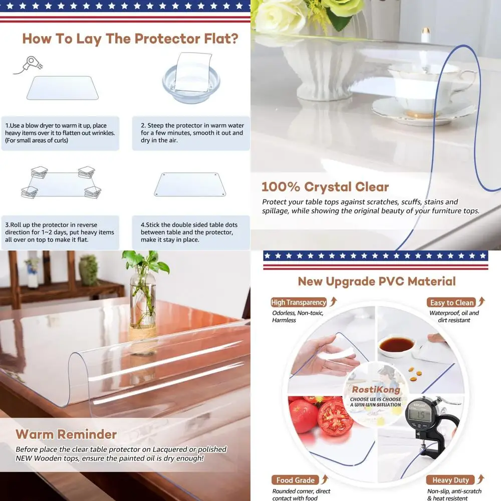 

Прозрачная прямоугольная пластиковая крышка стола, 36x60 дюймов, для кухни, столовой, офиса, улицы и использования на вечеринке