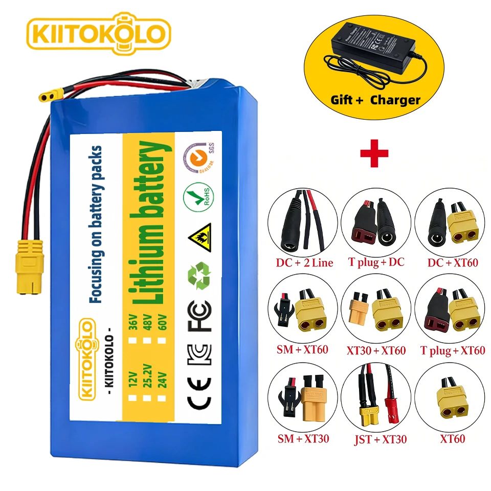 

48V 18000mAh 18650 Rechargeable Lithium-ion Battery 13S7P - High Capacity for Electric Scooter with BMS & 54.6V Charger