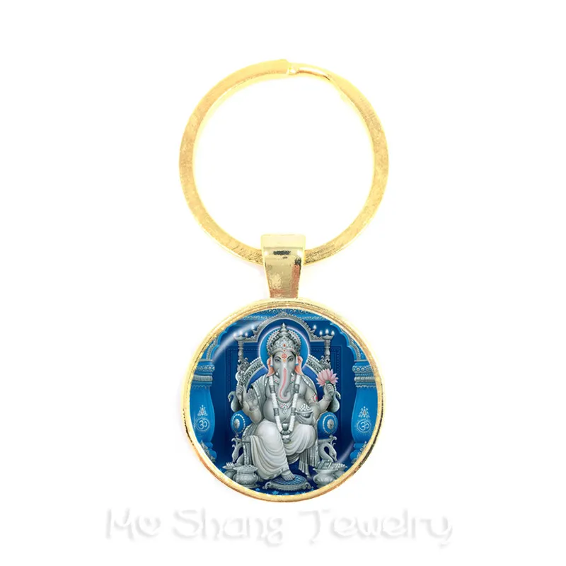 New Classic 25mm Ganesha Buddha Elephant Glass Dome Keychains Handmade Men Jewelry Car Key Holder Souvenir For Gift