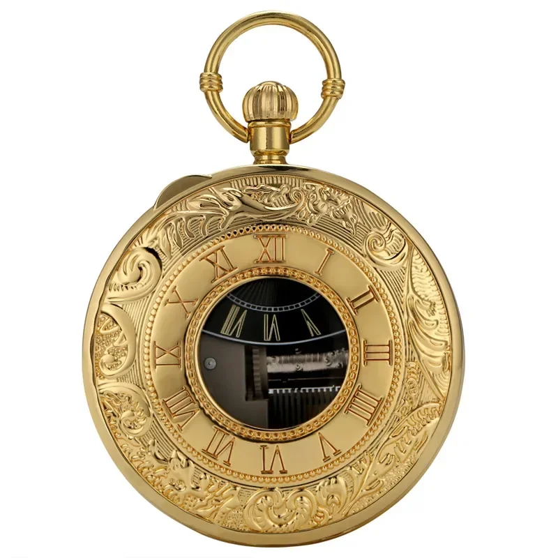 Novel Golden Pocket Watch City Sky Musical Watches Quartz Analog Display Roman Number Case Pendant Chain Collectable Clock Gift