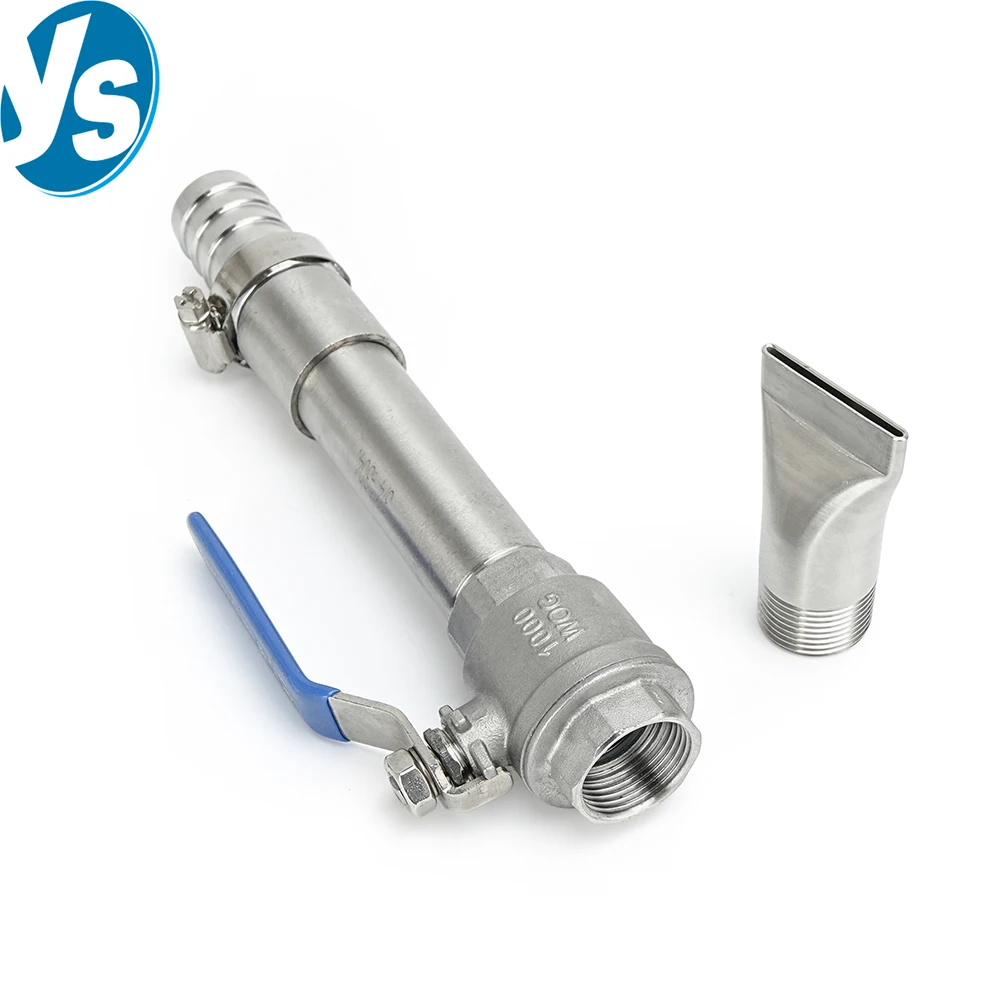 Boquilla pulverizadora con válvula de bola, pistola de limpieza de alta presión tipo pico de pato de acero inoxidable, lanza de lavado industrial para limpieza e irrigación