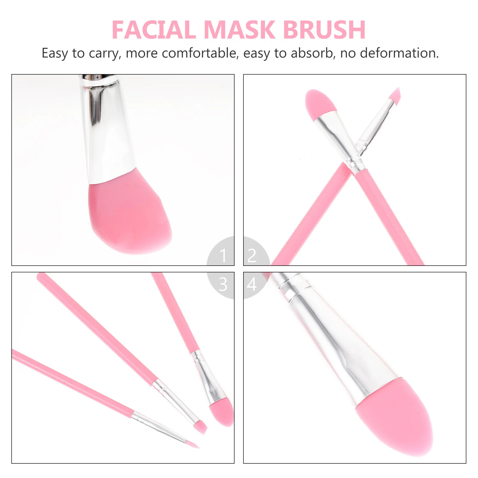 Set di 4 Pennelli in Silicone per Maschera Viso, Applicatore Professionale per Fondotinta Liquido e in Crema, Manico Morbido per Eyeliner e Labbra