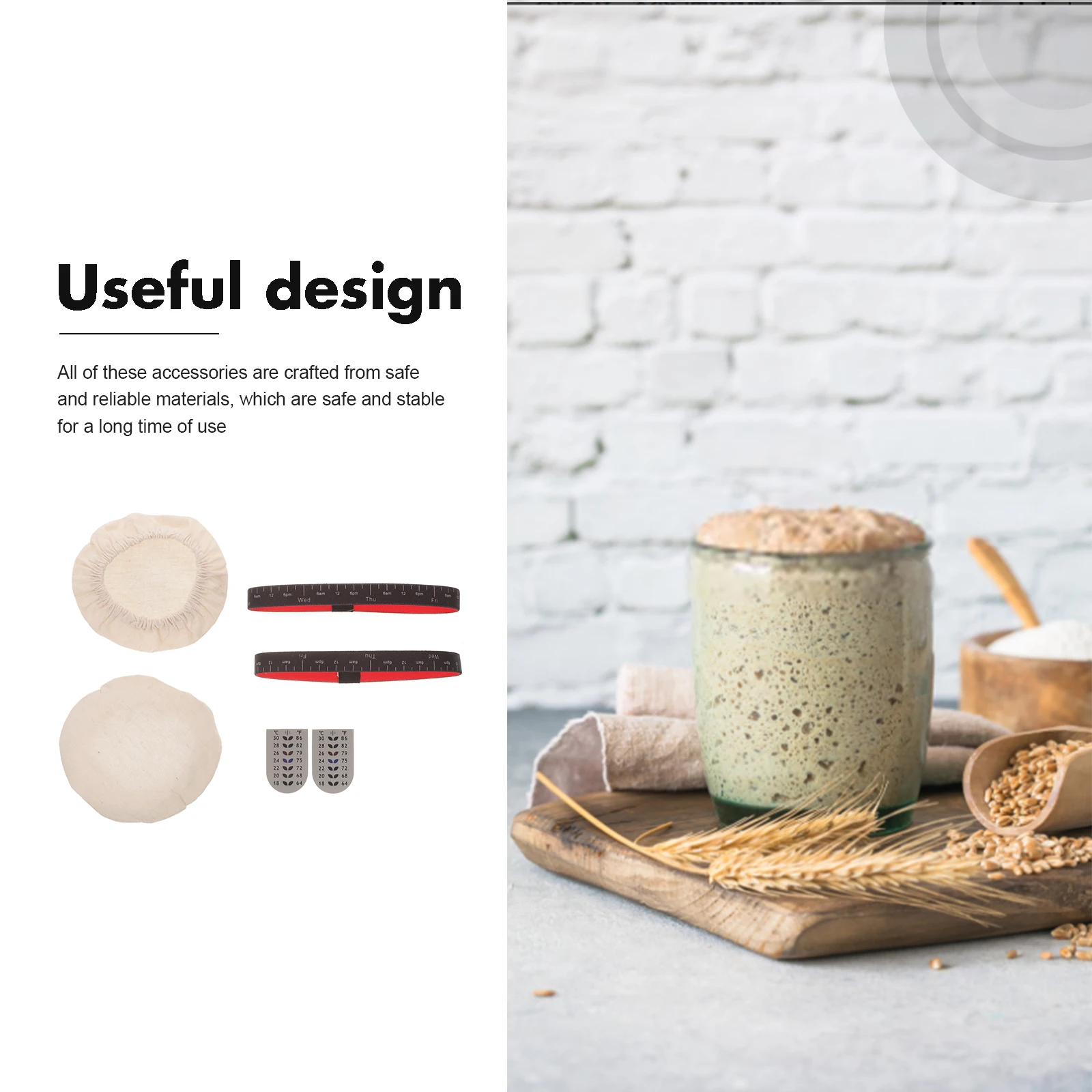 

1Set Sourdough Starter Jar Accessories Kit Cloth Cover Thermometer Strips Date Bands Fermentation Gift Sourdough Starter Jar Kit