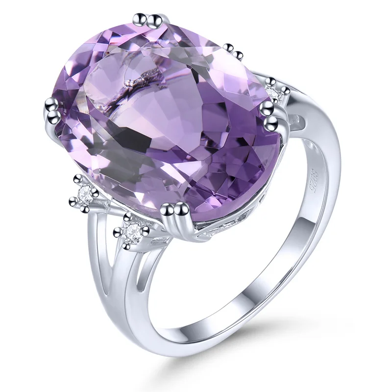 

Real 11.5 Carats 925 Real Sterling Silver Ring Natural Amethyst Ring Oval Cut Gemstone Amethyst Ring For Women Ladies Ring