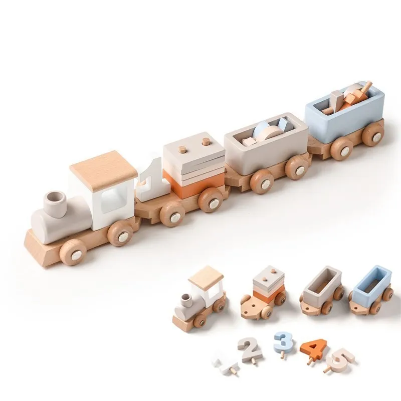 Montessori Toys Wooden Train Birthday Toy Baby Toy Baby Educational Toy Wooden Trolley Carriages are removable Baby Learning Toy