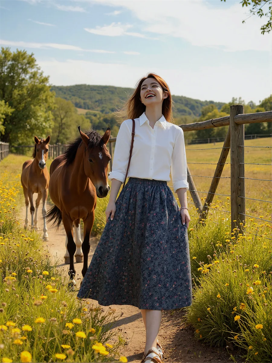 Floral Printed A-line Skirts Womens Pleated Layered Mesh Tulle Ruffle Waist Applique Cake Elegant Sweet Kawaii Bohemian Feminina