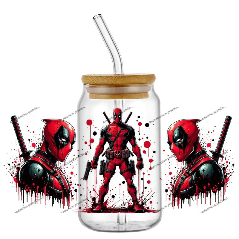 Miniso Deadpool الكرتون أبطال تصميم UV DTF ملصق ل 16oz كوب التفاف نقل ملصق مخصص شعار DIY ذاتية اللصق #3