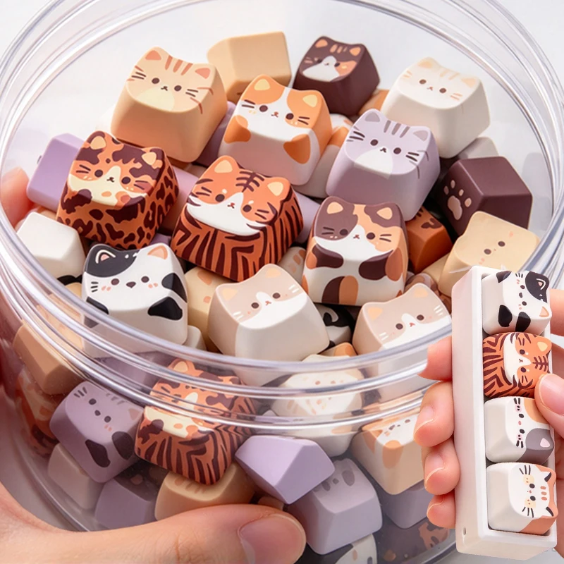Cute Cat Dog Animal Shape PBT Keycaps DIY 3d Print Replacement  Key Cap Mechanical Keyboard Keychains Stress Relief Gaming Tools