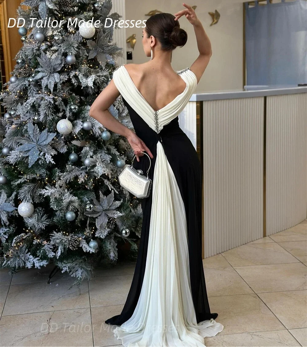 Elegant Black And White Mermaid Prom Dress Pleat Scoop Neckline Open Back Crystal Beaded Vintage Dresses Evening Wear Customized