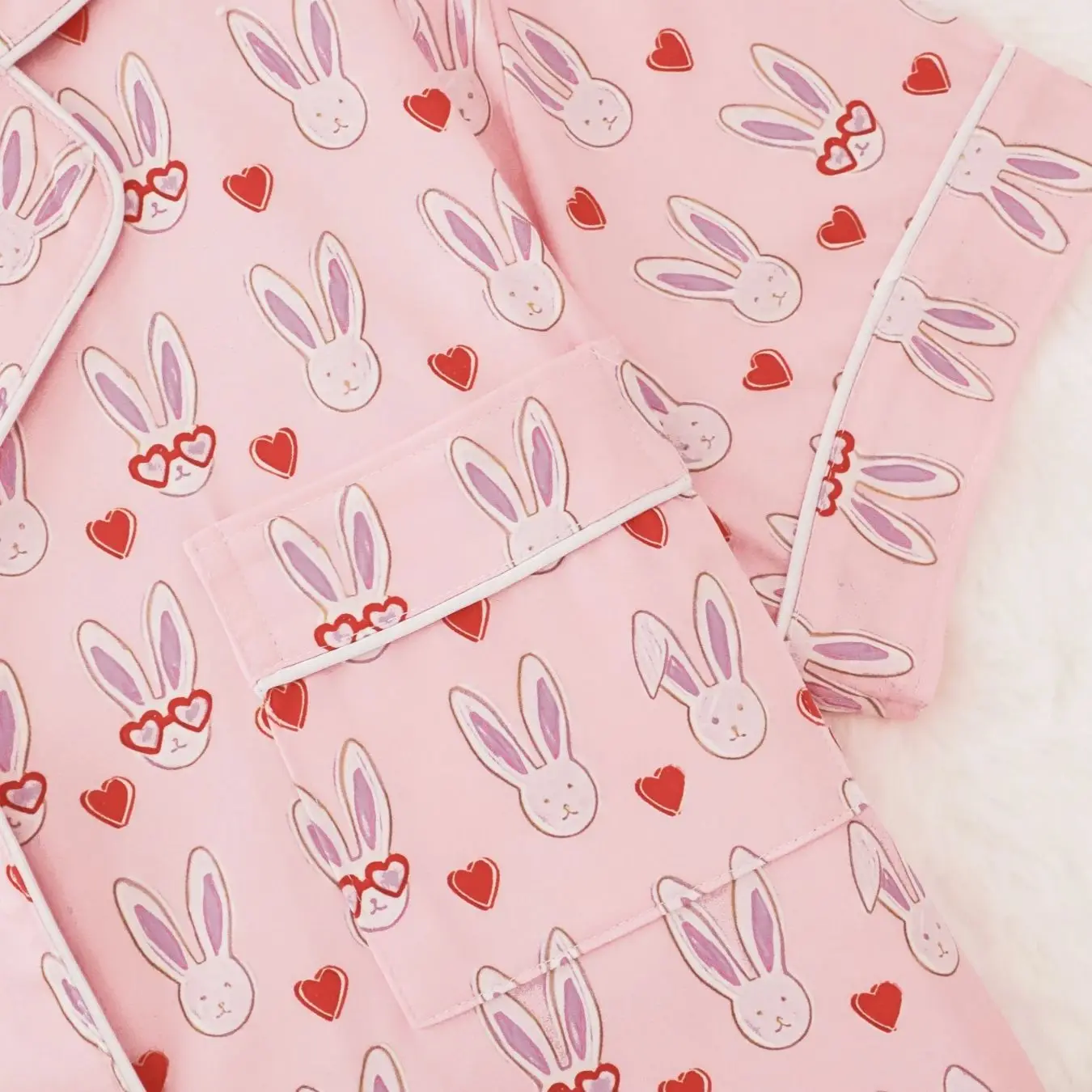 Girl Heart Pink Rabbit Love Sleepwear Summer Short Sleeved Shorts Two Piece Comfortable Casual Home Clothes view 4