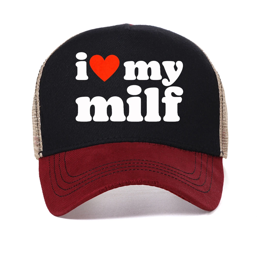 

Men's I Love My Milf baseball cap Black I MILFS Printed Text Casual Daily Wear Street Style Fashion caps mesh Snapback hats
