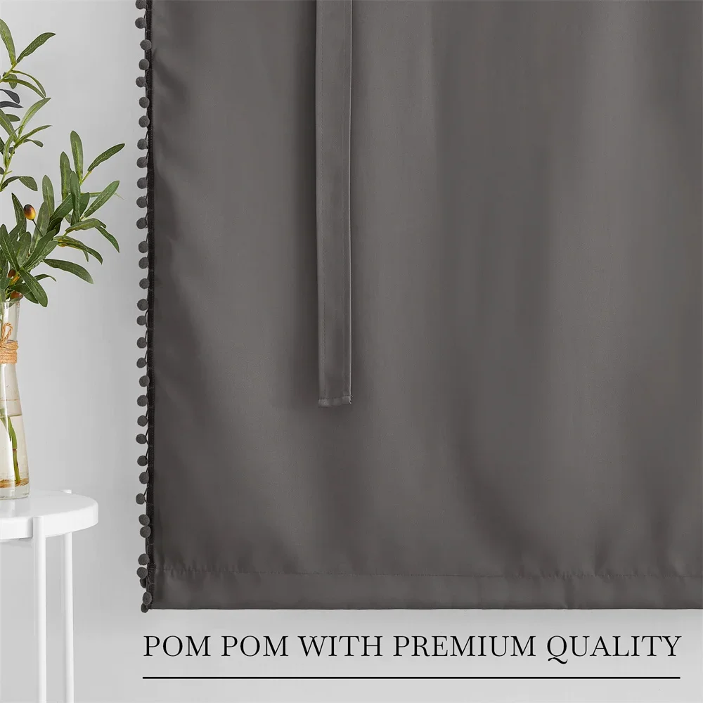 RYBHOME Tie Up Shade Rod Pocket Blackout Curtain with Small Ball Modern European and American Style for Kitchen Small Window