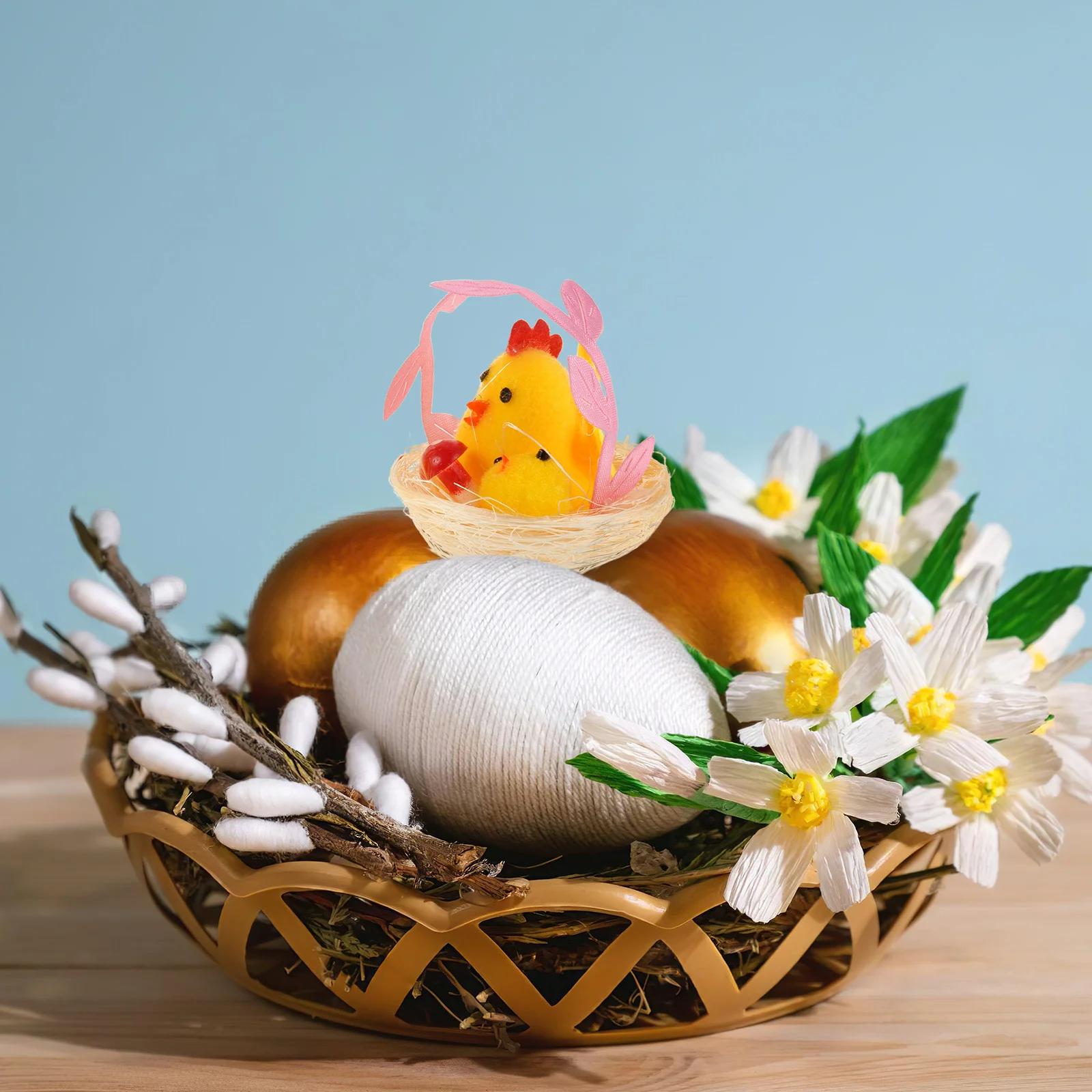 

12Pcs Easter Decorations Mini Yellow Chicks Faux Bird Nests Easter Party Table Decor Basket Fillers DIY Spring Centerpiece