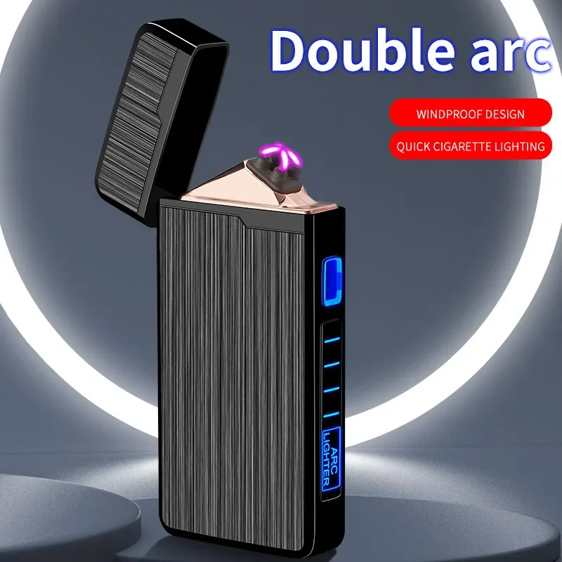 Plasma Dual ARC Touch Sensitive Lighter，double Arc Pulse USB Rechargeable Windproof Flameless Lighter Gift for Men