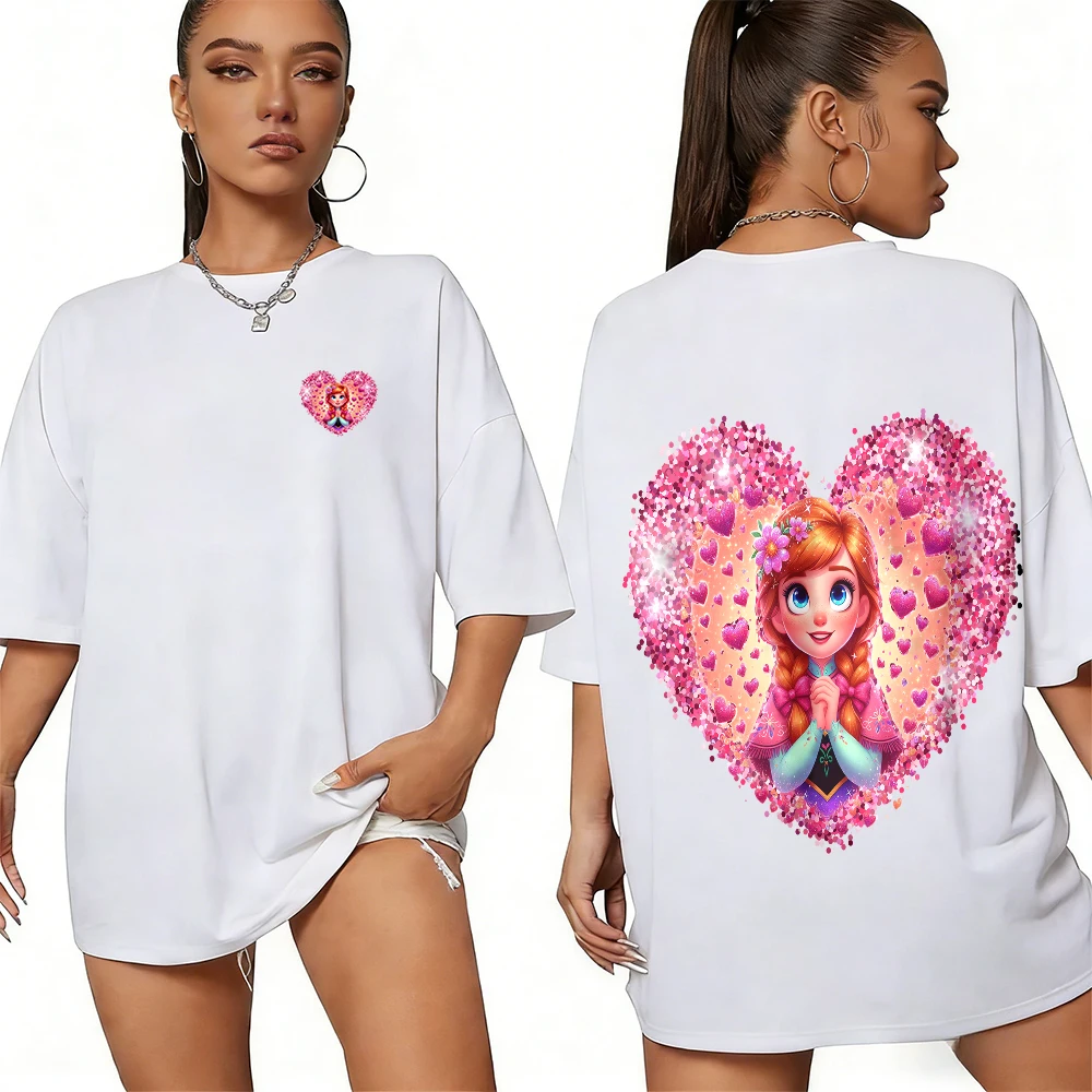 

Лето 2026, футболка с рисунком Диснея «Холодное сердце Анны», костюм для родителей и детей, высококачественные классические забавные топы унисекс из чистого хлопка с короткими рукавами