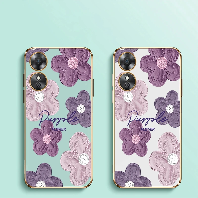 Flower Phone Case For OPPO A17 A15 A16 A31 A53 A54 A55 A57 A76 A92S A93 A94 A74 A5 A9 ShockProof Side Pattern Silicon Soft Cover