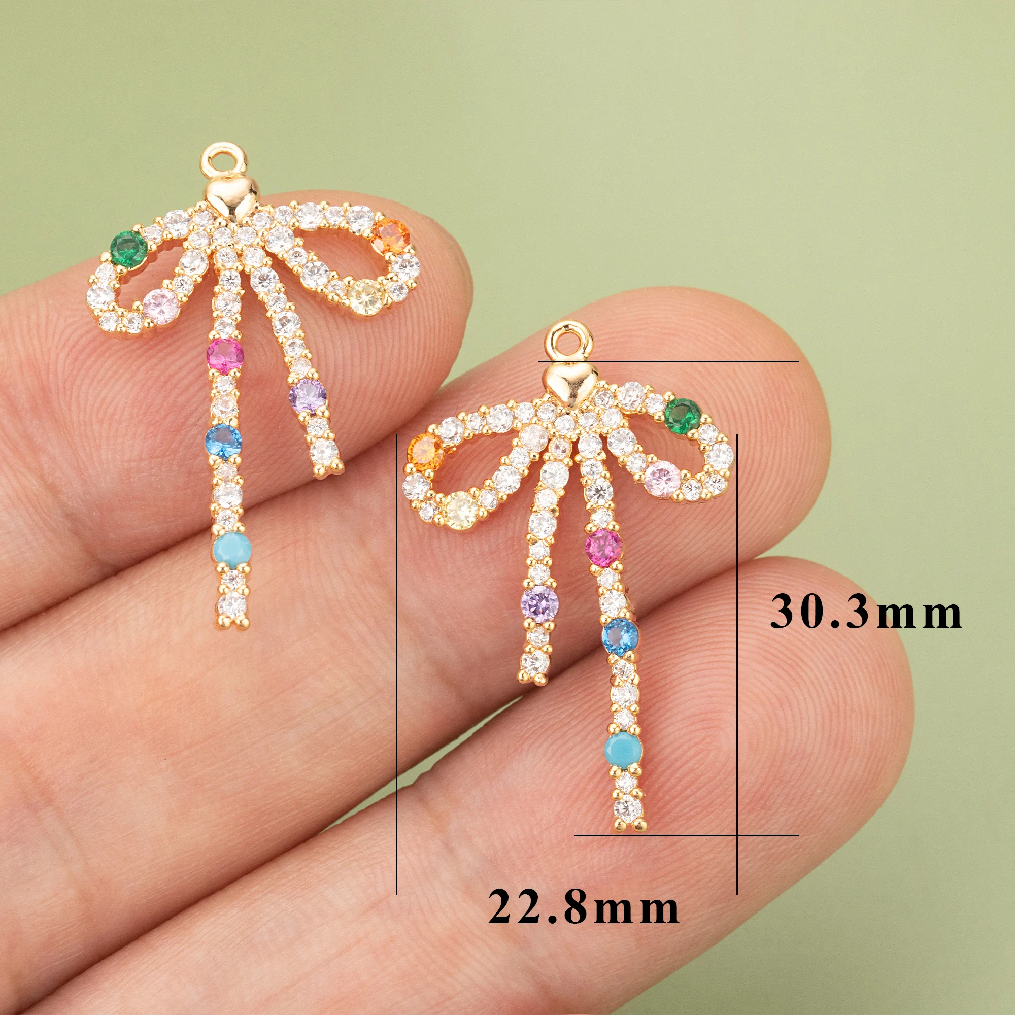 YEGUI MF31,jewelry accessories,18k gold plated,copper,zircons,bowknot,hand made,charms,diy pendants,jewelry making,2pcs/lot