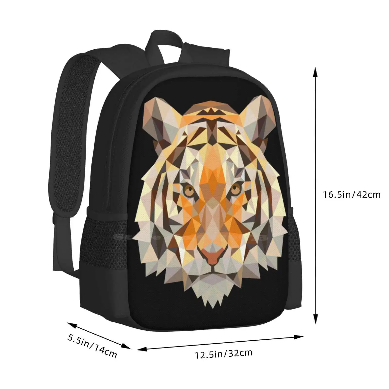 Tiger Kopf Polygon Low Poly Schult aschen Reise Laptop Rucksack Tiger große Katze Katze Beute Wildtier Savanne Afrika Fleisch fresser