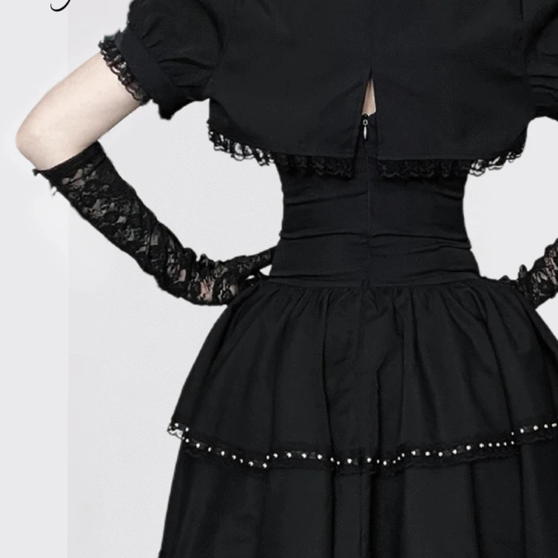 Gothic Dark Hot Girl Punk Sweet Cool Leather Buckle Women's Sling Dress New High Waist Slimming Sexy Rivet Dresses Set Ladies