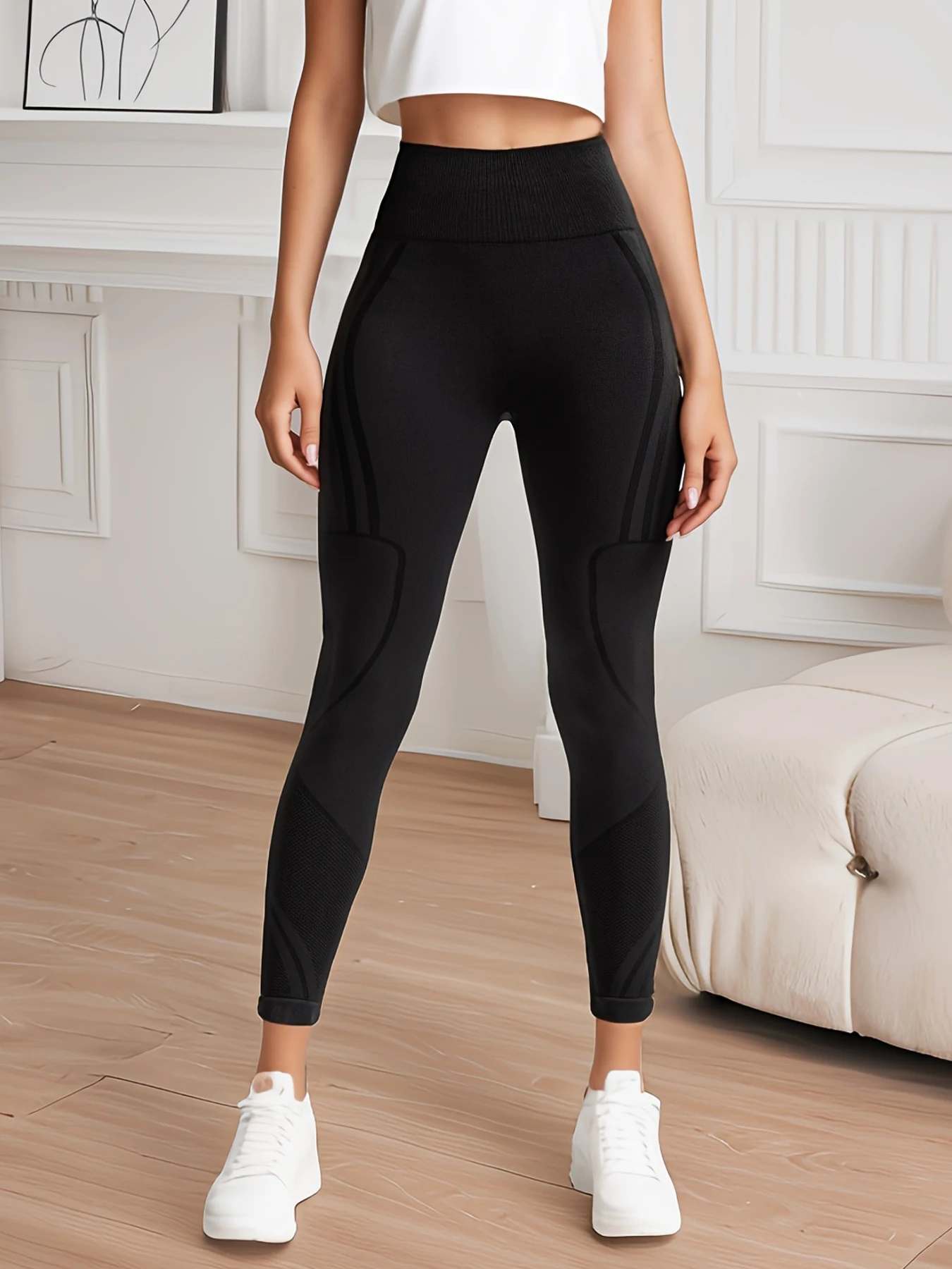 Women Seamless High Waist Yoga Leggings Butt Lift Hip Scrunch Ribbed Stretch Fitness Gym Running Workout Sports Tights