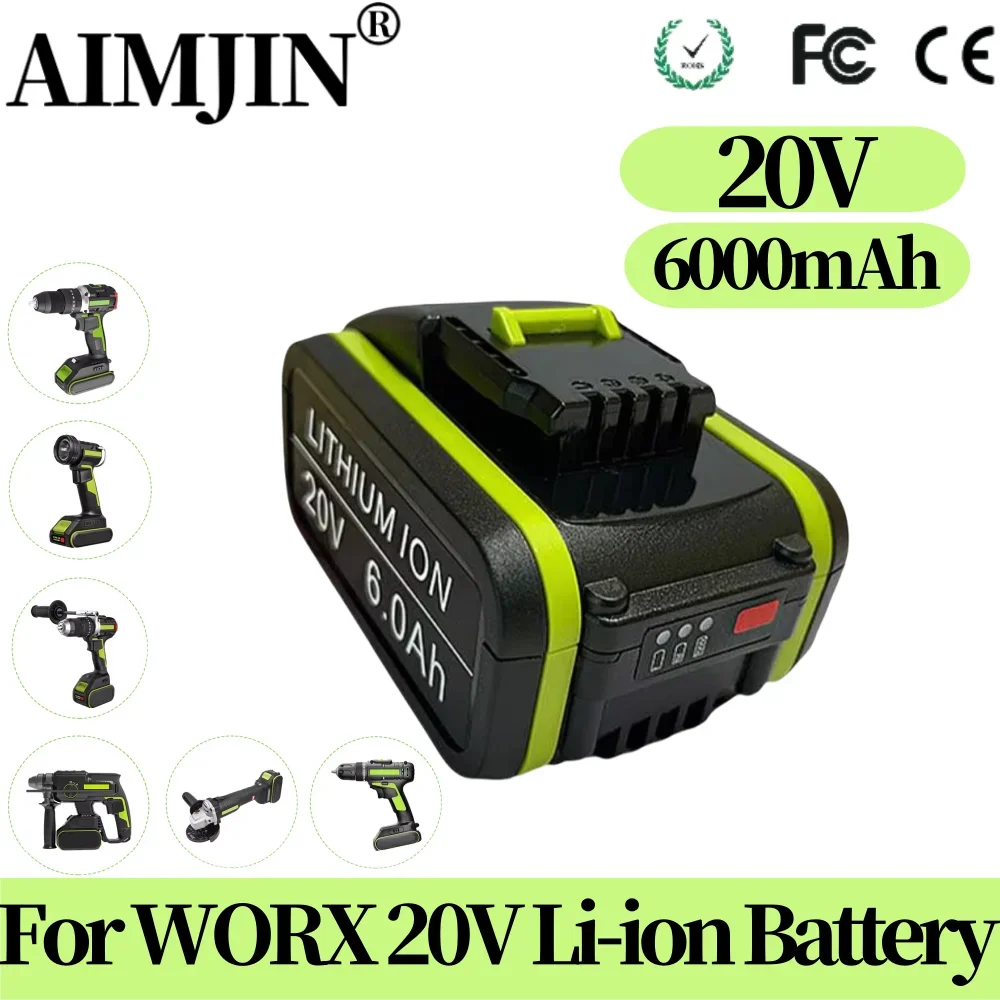 

20V Battery 6000mAh Replace Battery for Worx WX386 WX386.9 WX550.1 WX550.9 WX384.1 WX166.3 B-bearings Battery