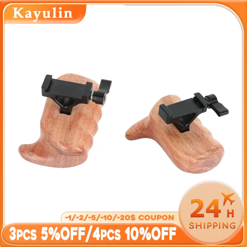 KAYULIN Wooden Handgrip Left / Right Side with Arca-Type Clamp for DSLR Camera / DV Video Cage Rig