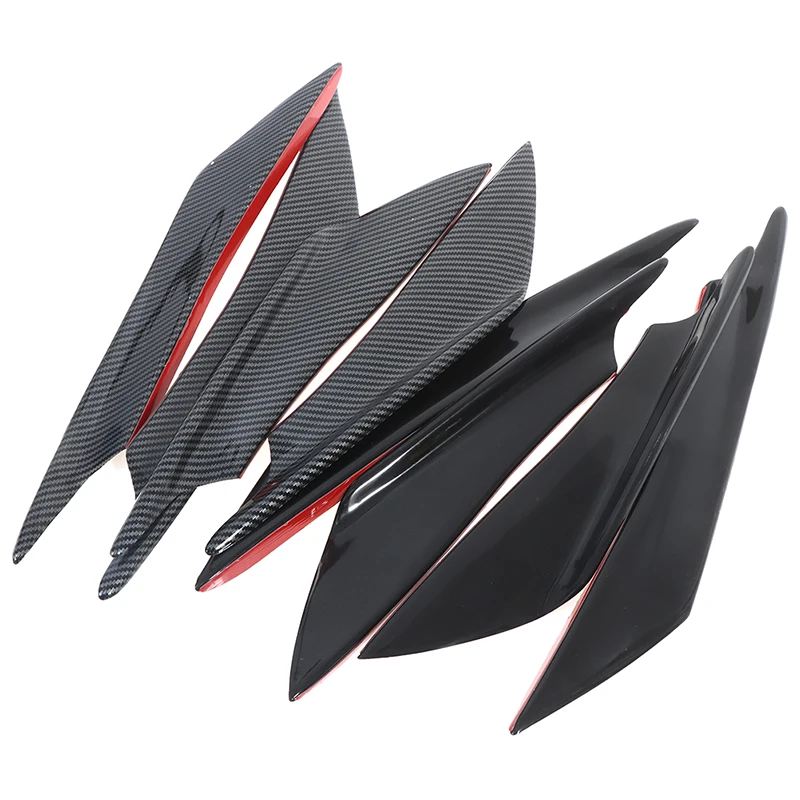 4Pcs Carbon Fiber Car Bumper Fin Canard Splitter Diffuser Spoiler Air Knife ABS Carbon Fiber Blue Universal