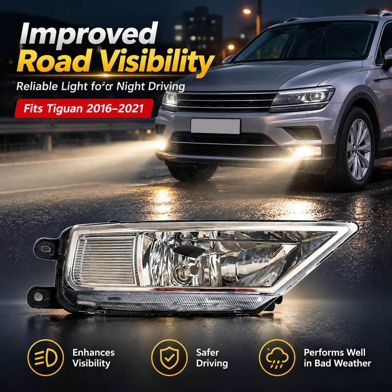 For VW Tiguan 2016-2021 Front Bumper Fog Light Assembly Replacement Car Fog Lamp Driving Light With Mounting Parts