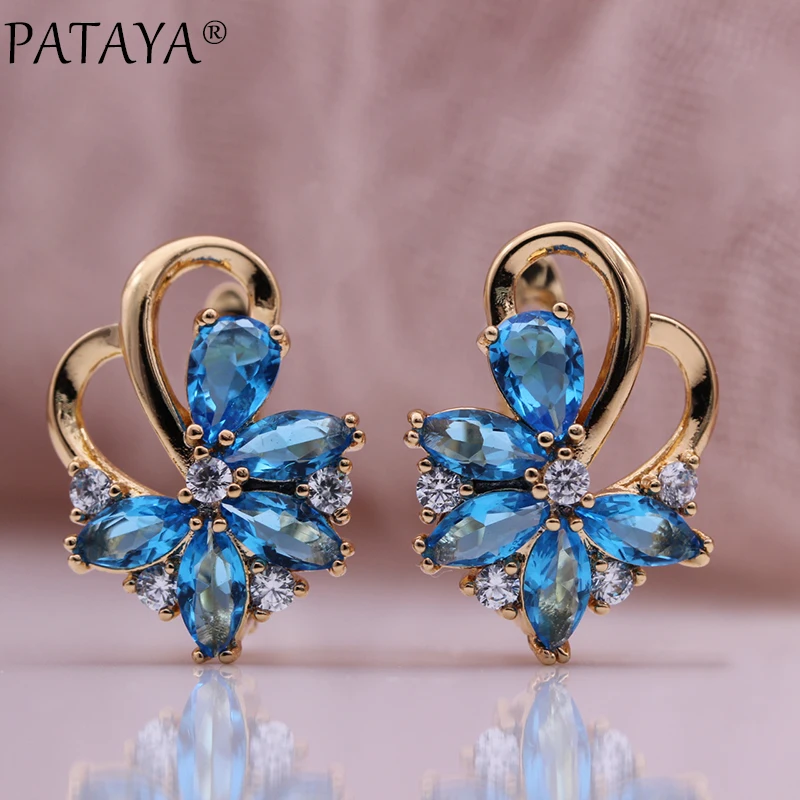 PATAYA New Pink Colorful Water Drop Natural Zircon Dangle Earrings 585 Rose Gold Color Women Fashion Jewelr Cute Metal Earrings