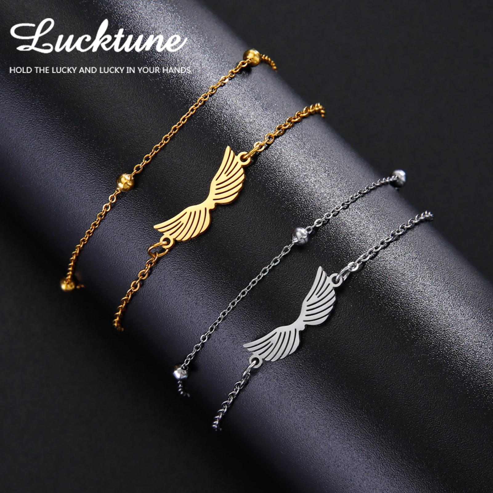 

Lucktune Angel Wing Pendant Bracelet for Women Stainless Steel Beads Chain Bracelet Fashion Kpop 2025 New Jewelry Wedding Gift