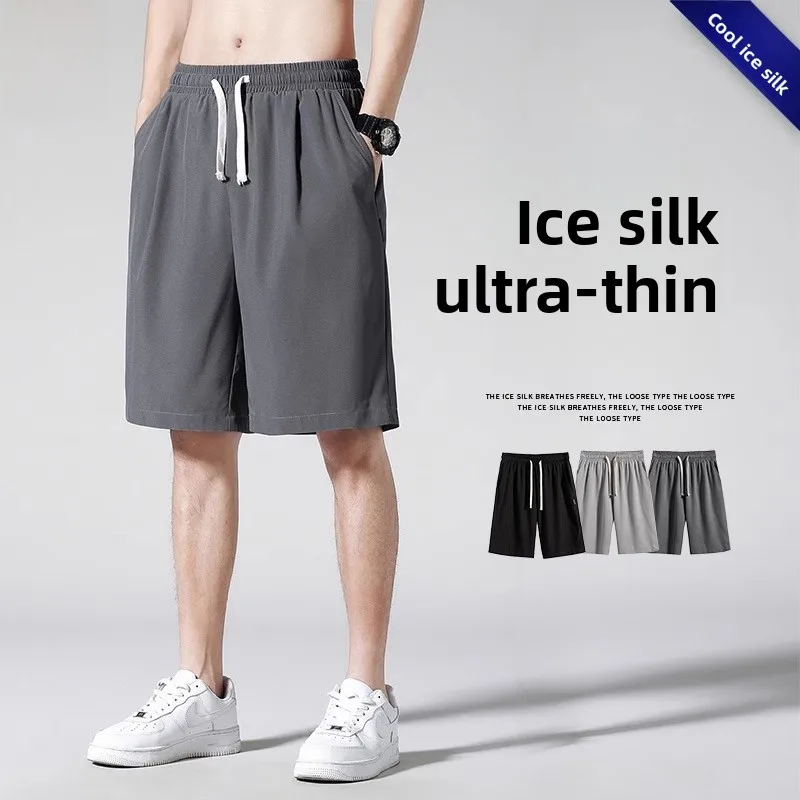 

Summer Men's Ice Silk Qui Dry Loose Five-Part orts Running Beach Casual Mid-Pants Large Size Trendy High Waist orts