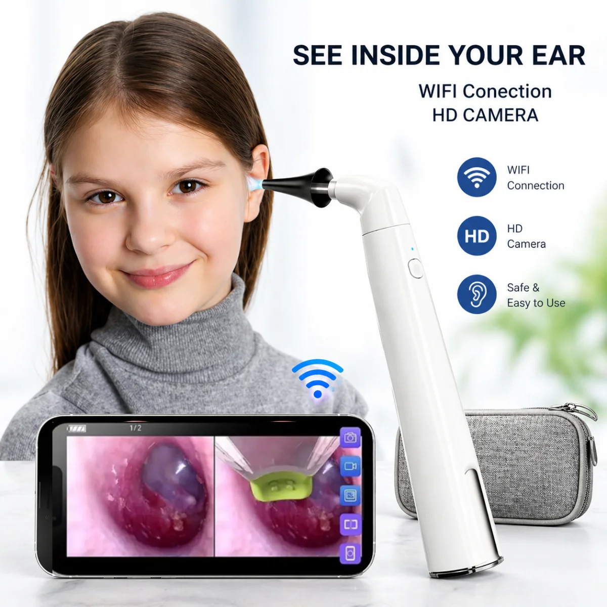 Visual Ear Scoop WiFi Wireless Ear Wax Removal 3.9mm 720P Taking Picture Video Compatible with IOS Android