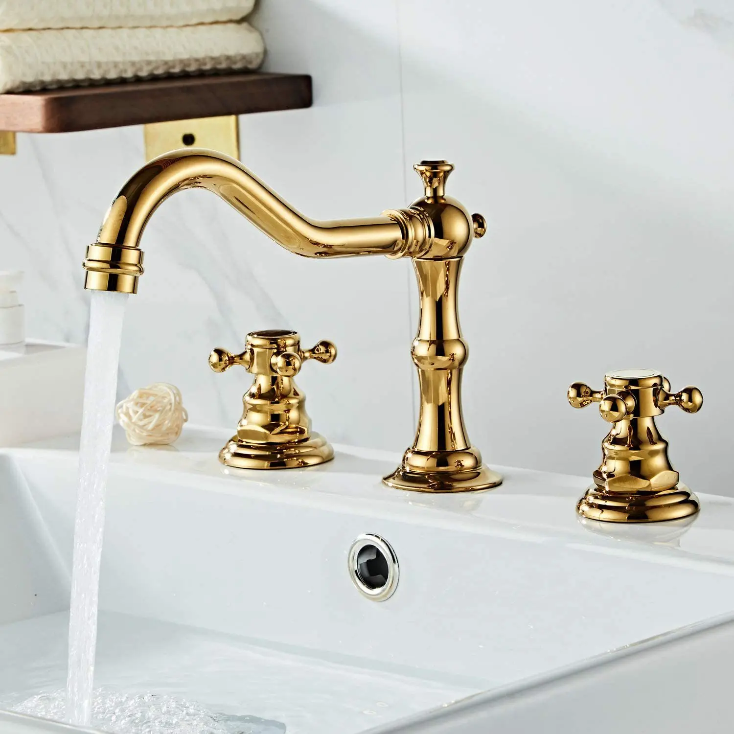 3 ثقوب صنبور حوض الاستحمام، الذهب الكروم الصلبة النحاس حوض للحمام صنبور خلاطات الصنابير العتيقة الأسود بالوعة المطبخ صنبور مقابض مزدوجة