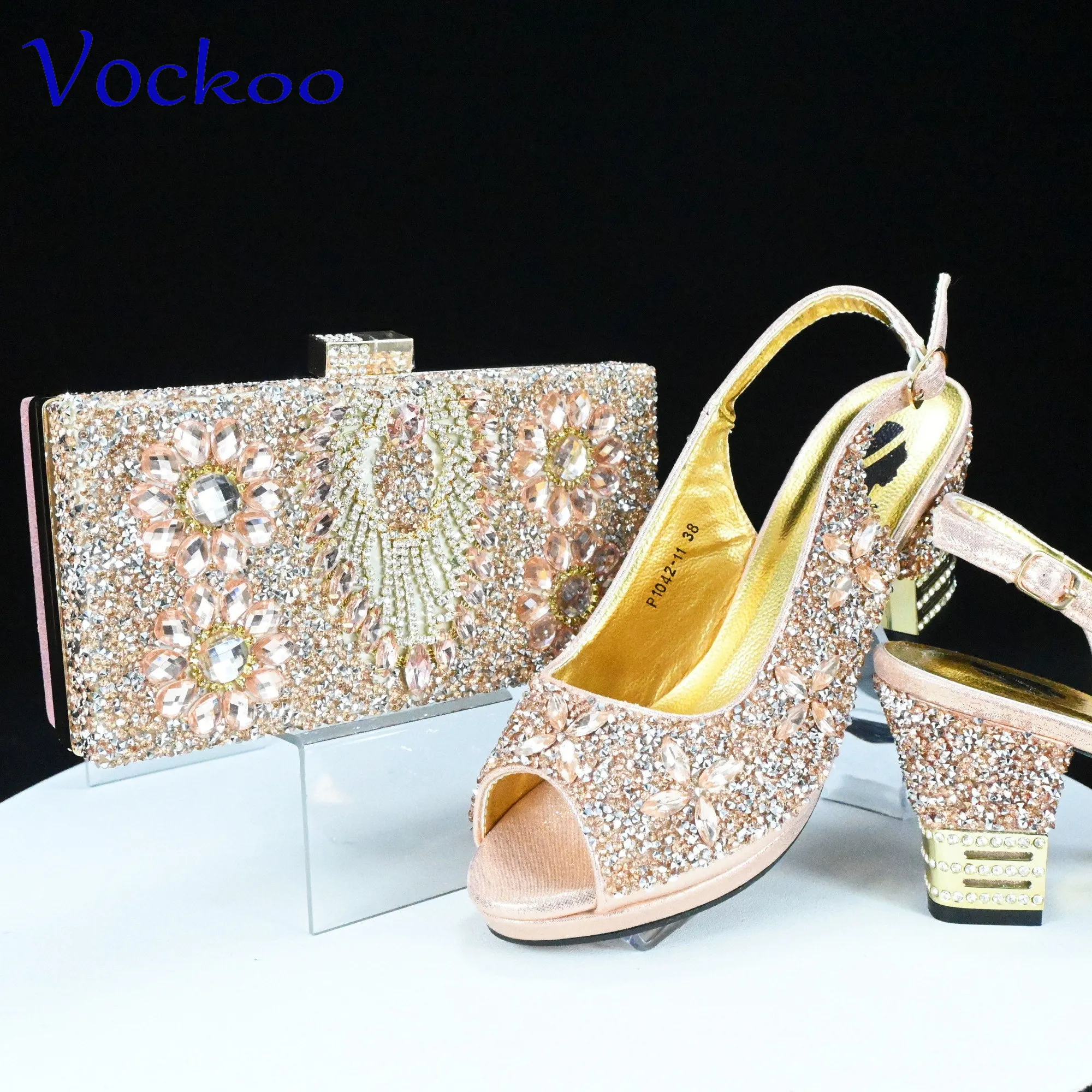 Sweet Fashion Style Nigerian Ladies Lovely Shoes and Bag to Match Set in Champagne Color 2024 Specials Pumps for Dress