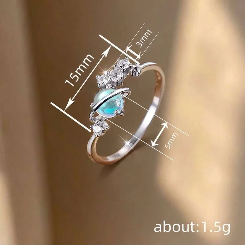 Women's 925 Sterling Silver Imitation Moonstone Planet Design Ring