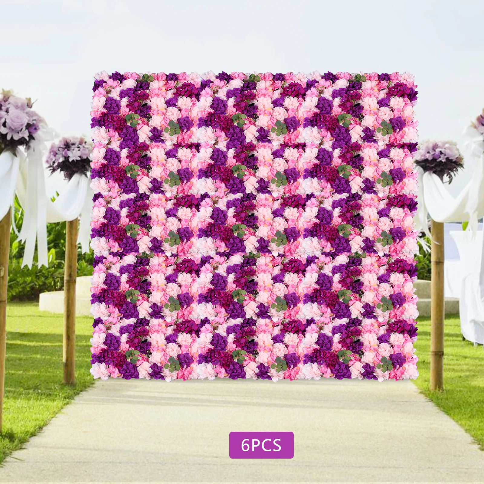 Panel de pared de flores artificiales montado en la pared, Panel de pared de flores para interiores y exteriores con diferentes flores, 6 uds.