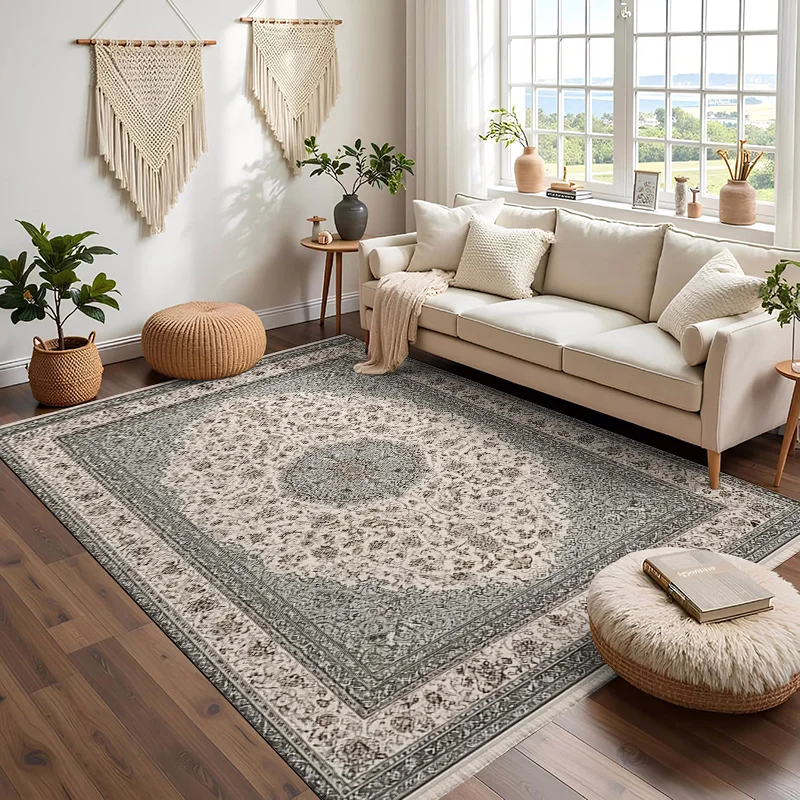 

RAKKS Retro Velvet Area Rug for Bedroom Living Room Lounge Kitchen Entrance Sofa &Bedside Low Pile Soft Mat Anti-slip Carpet