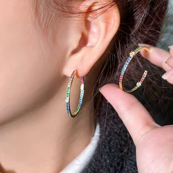 ThreeGraces Stylish Multicolor Cubic Zirconia Gold Color Small Thin Hoop Earrings for Women Fashion Daily Costume Jewelry E1077