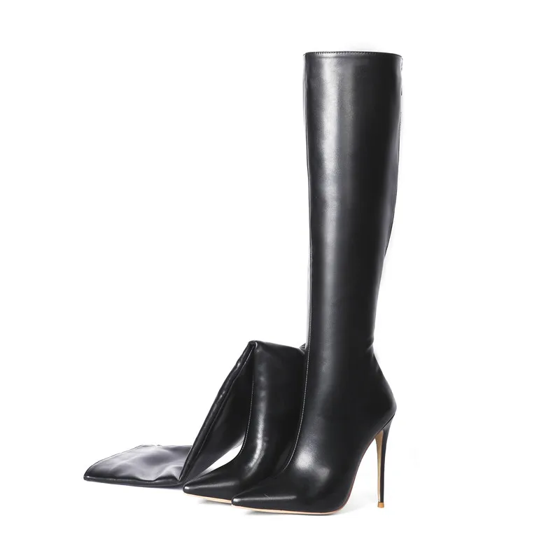 Pointed-toe Patent Leather Boots for Women, Super High Heel, Large Size, Matte European and American Style, Fashion 2023